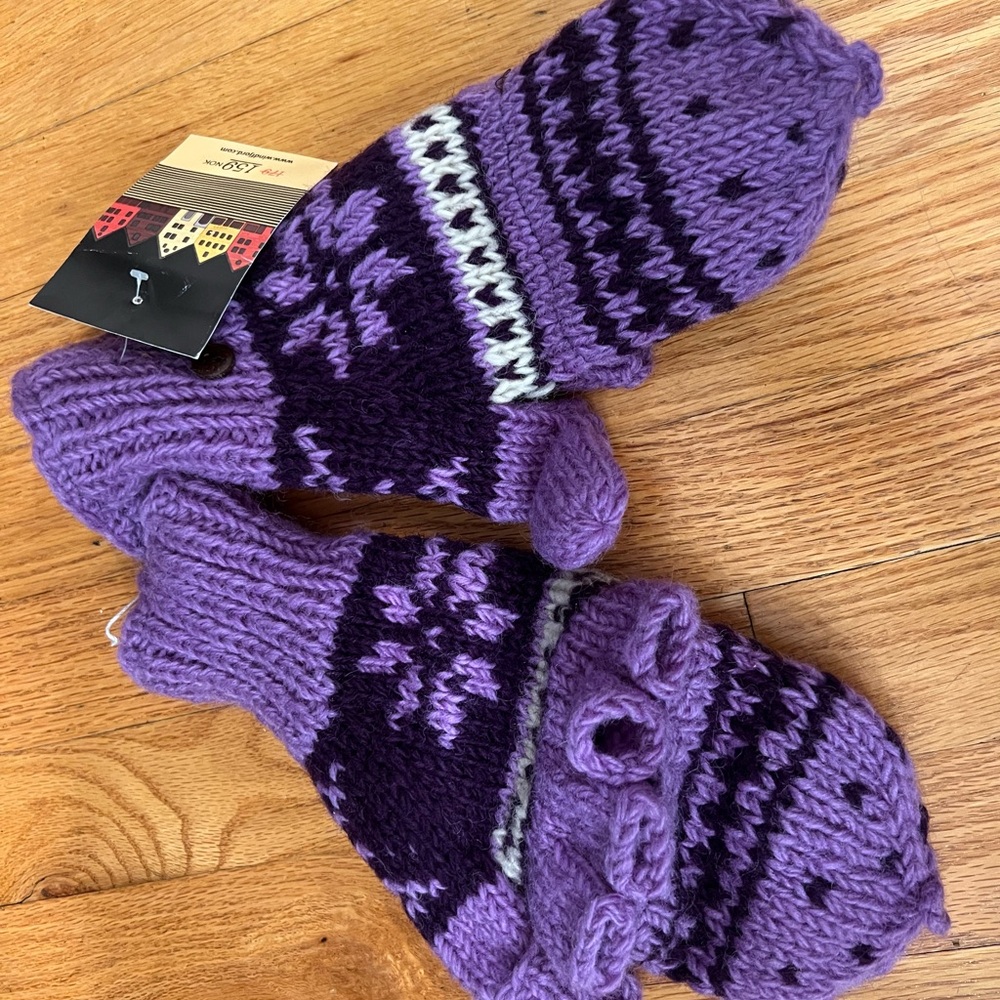 Purple 100% wool Knit Mittens gloves